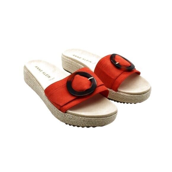 Anne Klein Women S Vino Sandals Red Tortoise Microsuede Stylish and Strappy - Picture 2 of 9